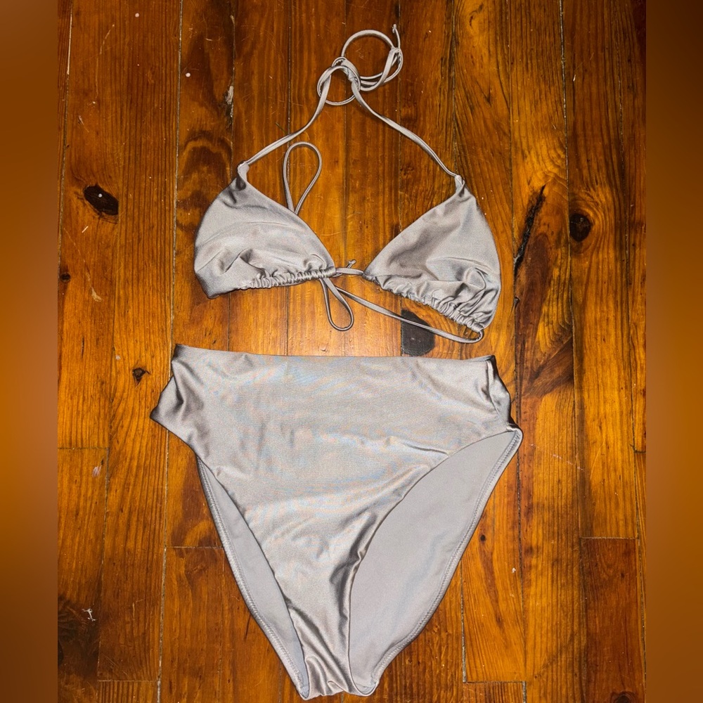 Silver High-Waisted Bikini Set